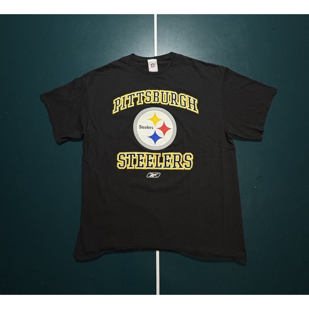 Vintage Pittsburgh Steelers T Shirt Size Men's XL NFL Reebok Black‎ Football Y2K